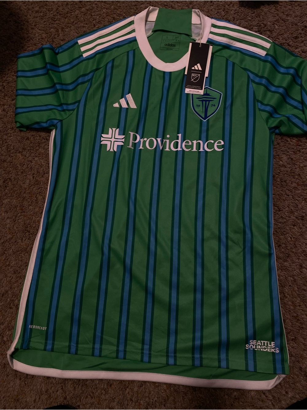 Adidas Seattle Sounders Mens  Striped Soccer Jersey